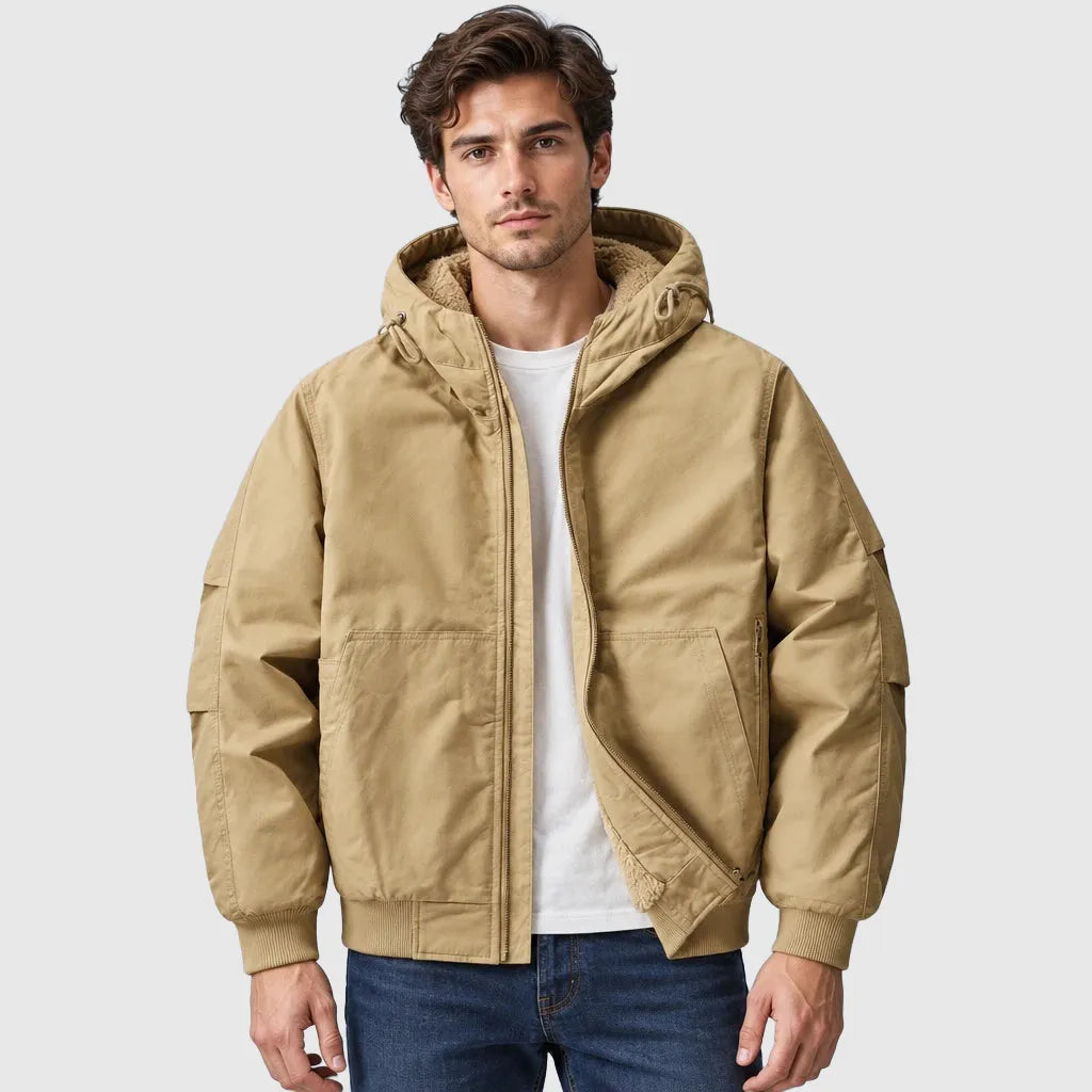 Men's Fleece Lined Hooded Bomber Jacket