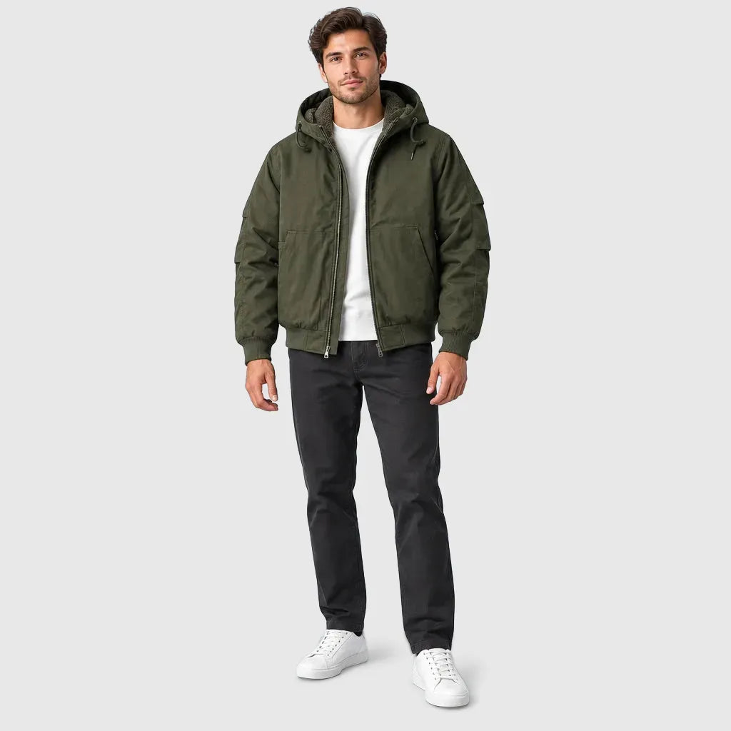 Men's Fleece Lined Hooded Bomber Jacket
