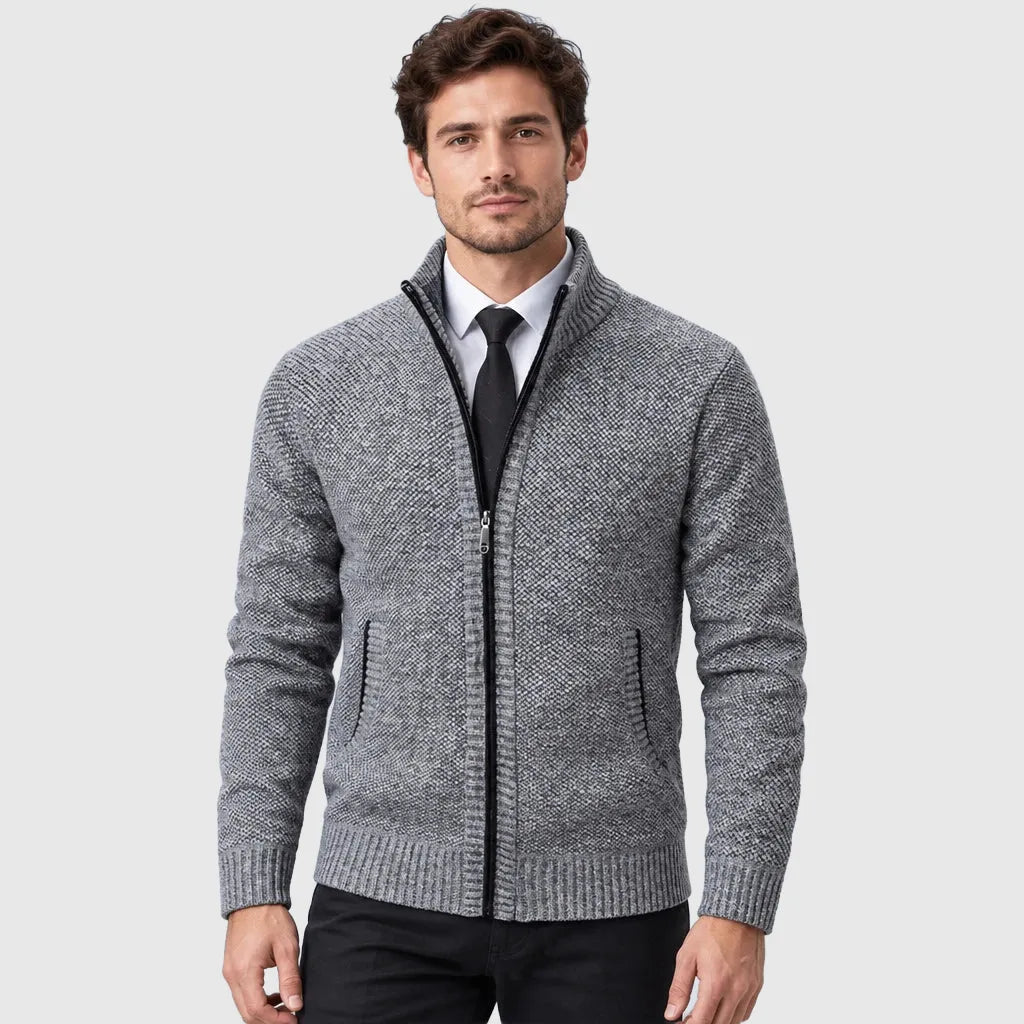 Men's Full Zip Stand Collar Fleece Cardigan