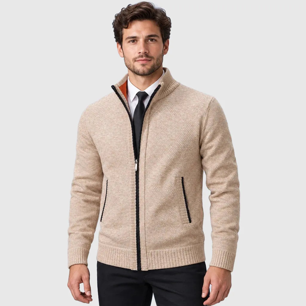 Men's Full Zip Stand Collar Fleece Cardigan