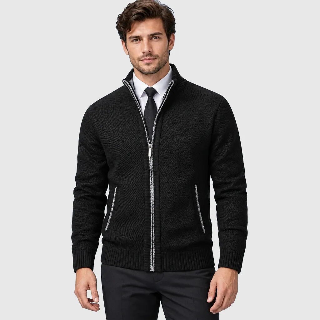Men's Full Zip Stand Collar Fleece Cardigan