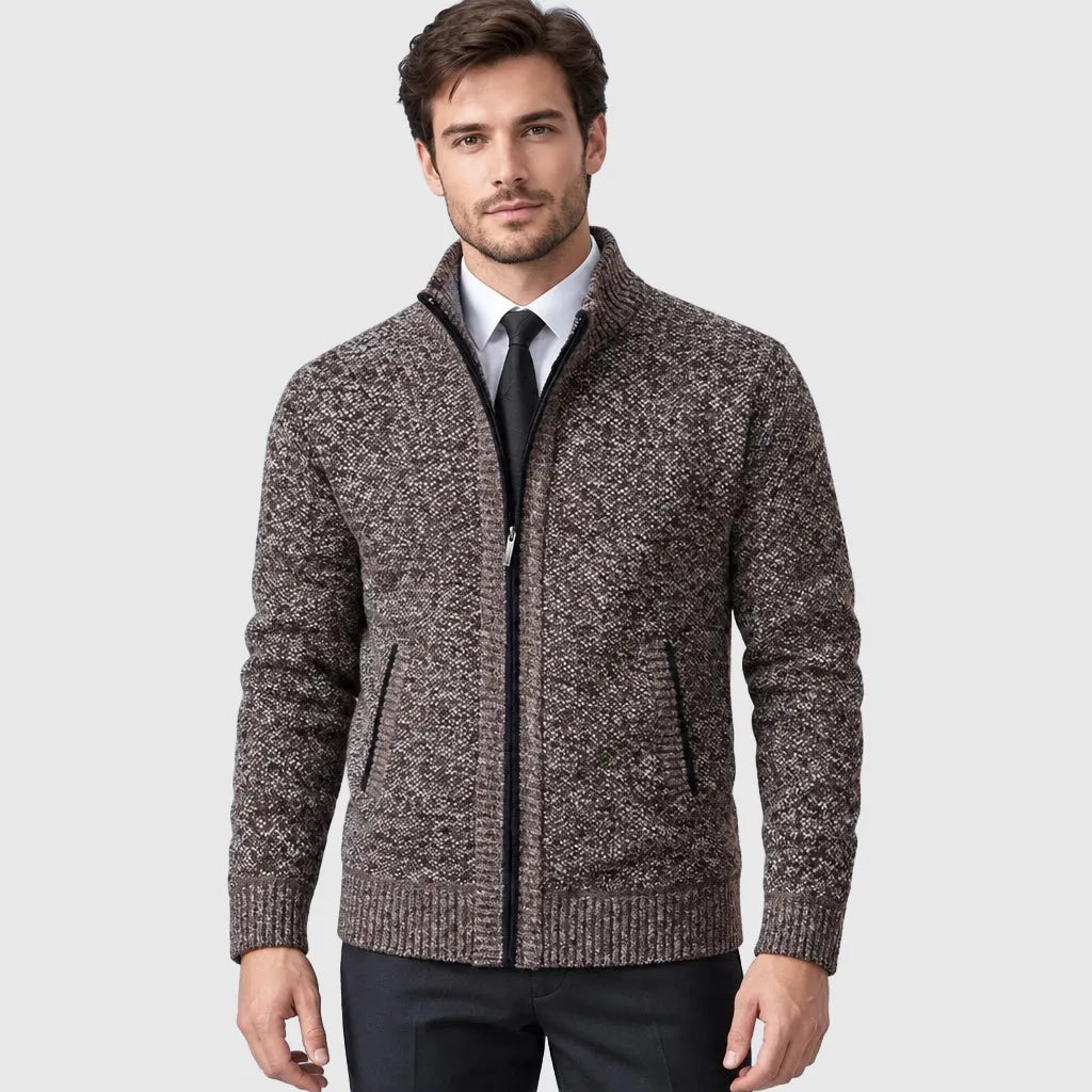 Men's Full Zip Stand Collar Fleece Cardigan