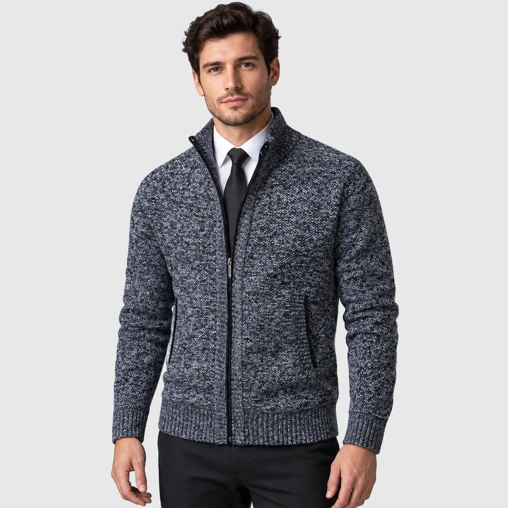 Men's Full Zip Stand Collar Fleece Cardigan