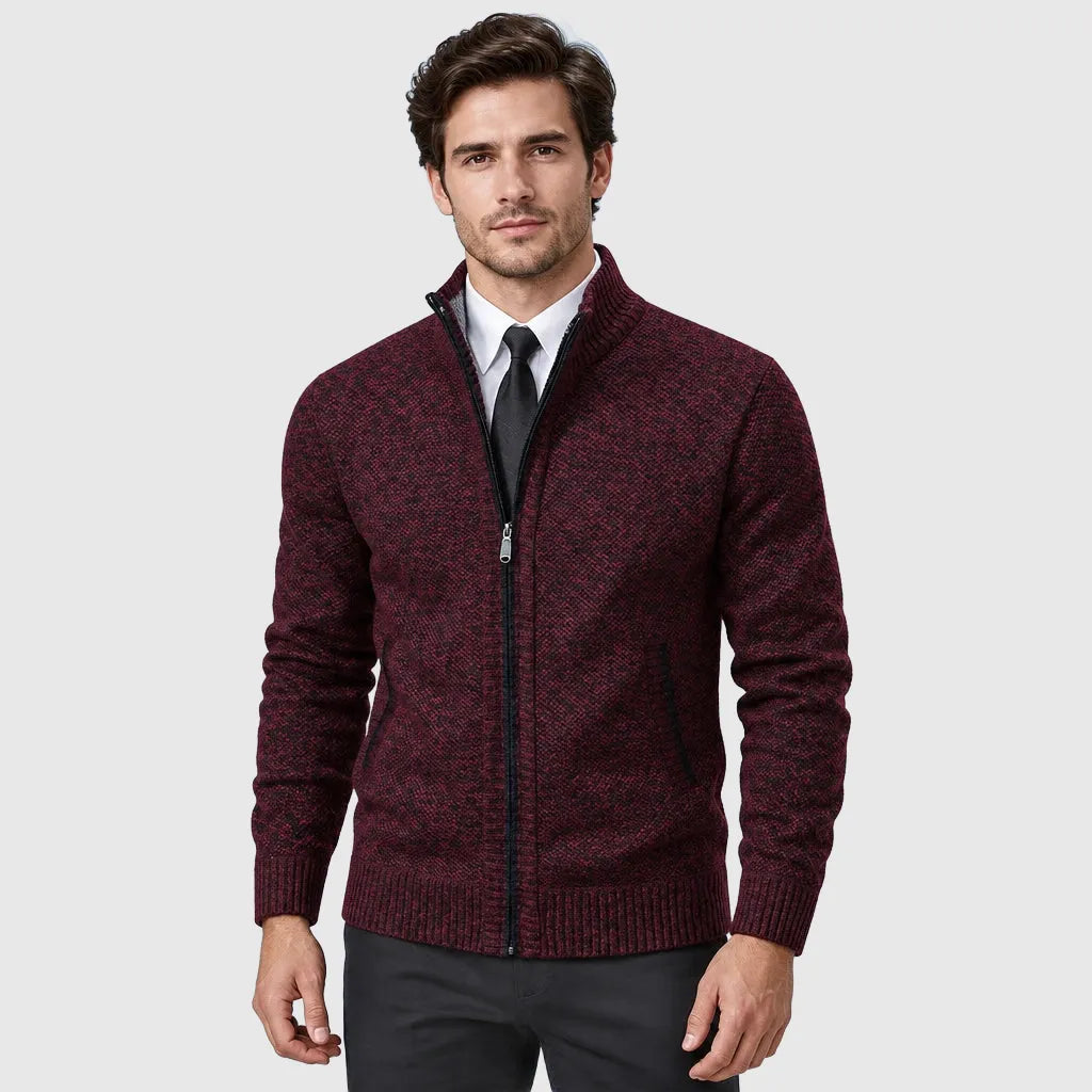 Men's Full Zip Stand Collar Fleece Cardigan