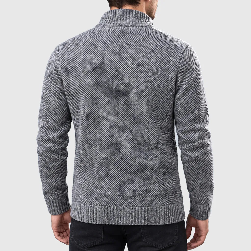 Men's Full Zip Stand Collar Fleece Cardigan