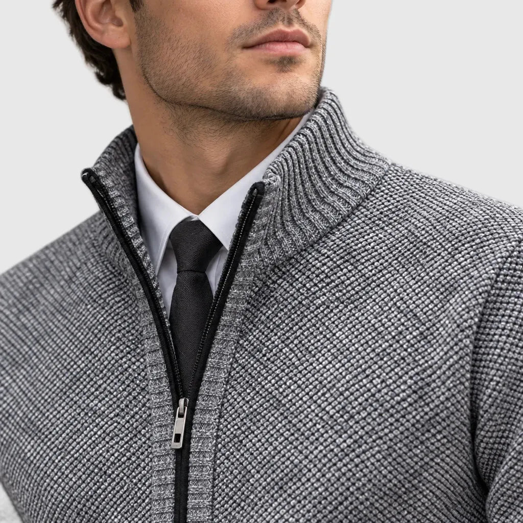 Men's Full Zip Stand Collar Fleece Cardigan