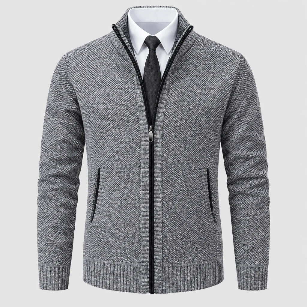 Men's Full Zip Stand Collar Fleece Cardigan