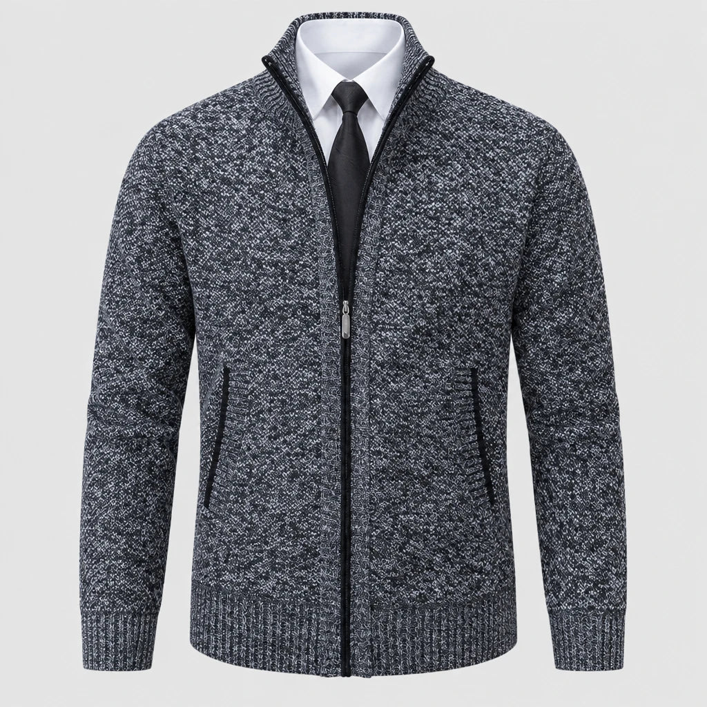 Men's Full Zip Stand Collar Fleece Cardigan