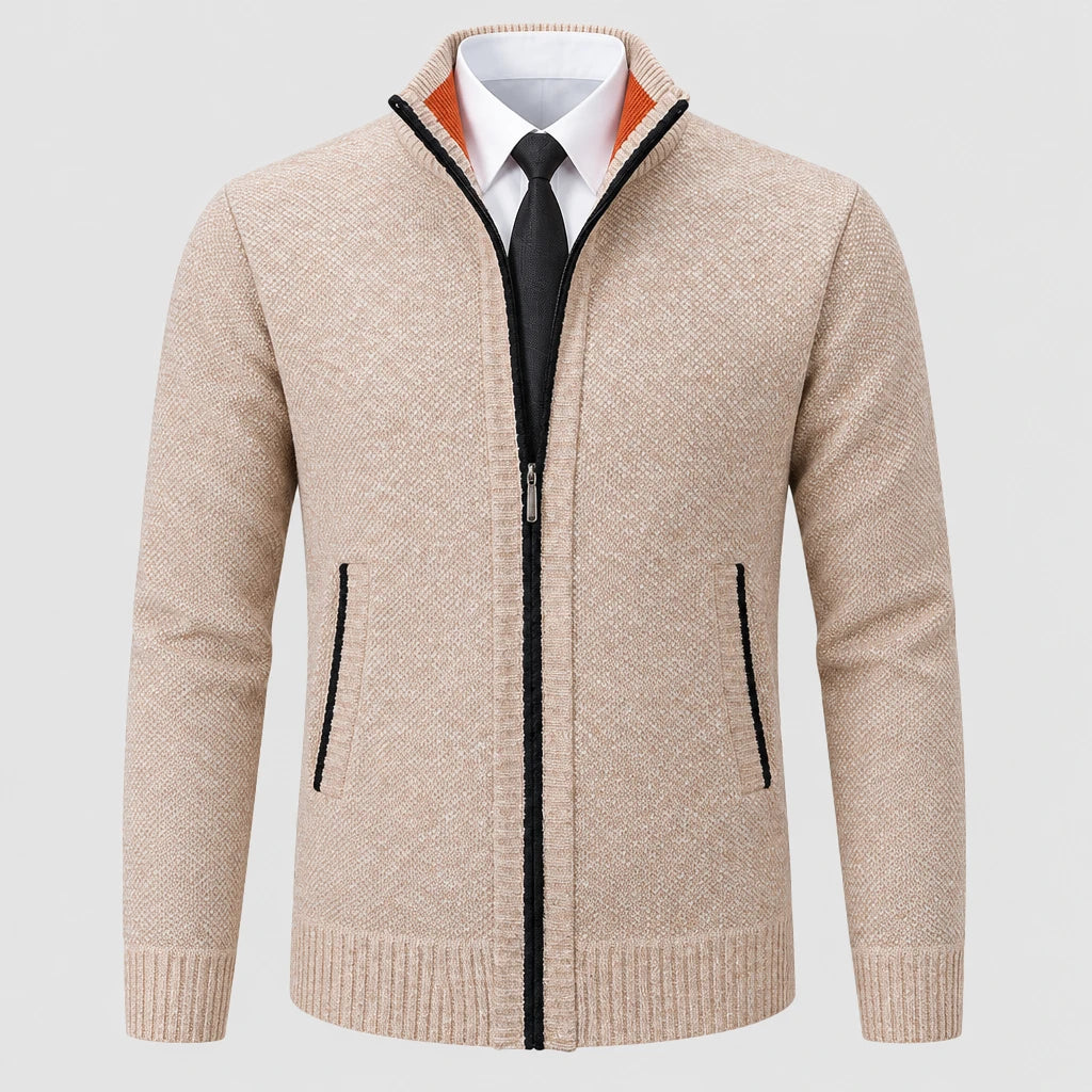 Men's Full Zip Stand Collar Fleece Cardigan