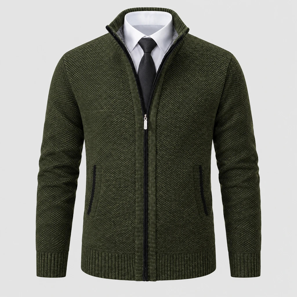 Men's Full Zip Stand Collar Fleece Cardigan