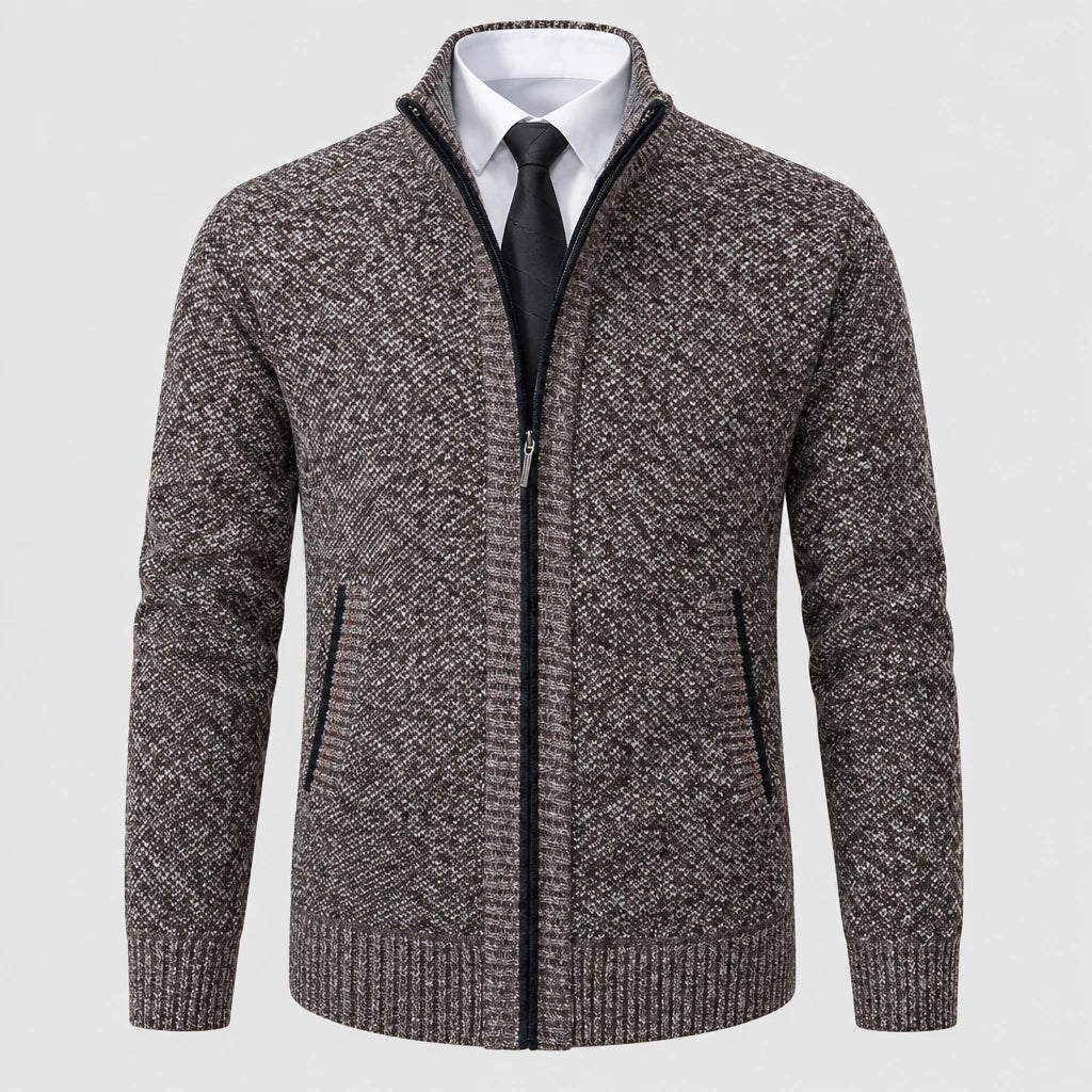 Men's Full Zip Stand Collar Fleece Cardigan