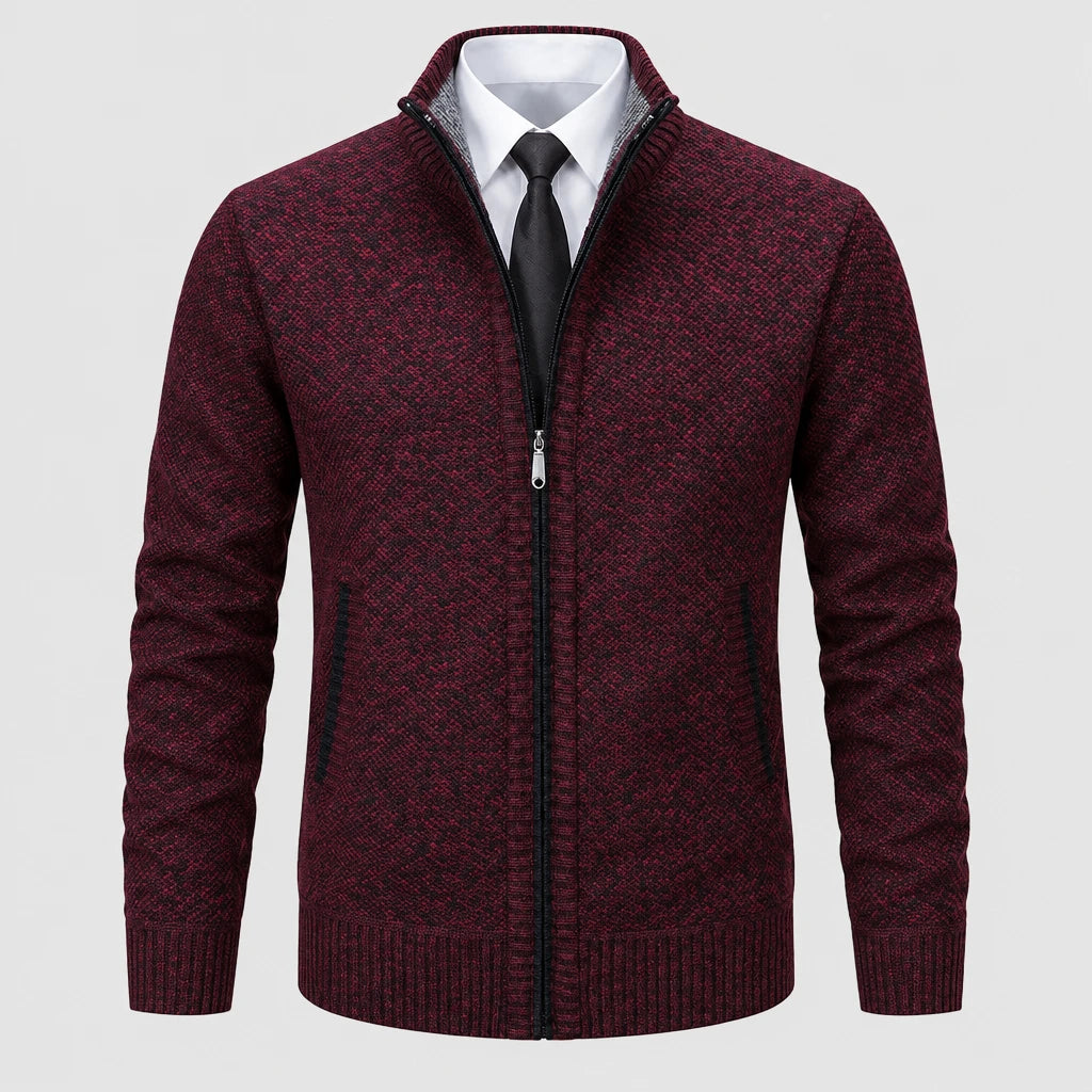 Men's Full Zip Stand Collar Fleece Cardigan