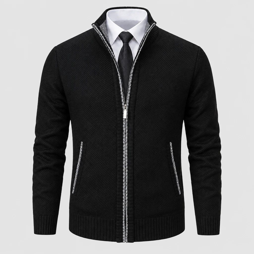 Men's Full Zip Stand Collar Fleece Cardigan
