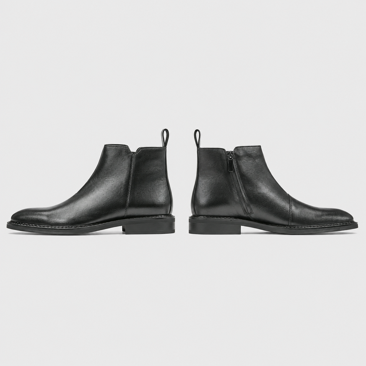 Men's Genuine Leather Pointed Toe Ankle Boots Black Canvas