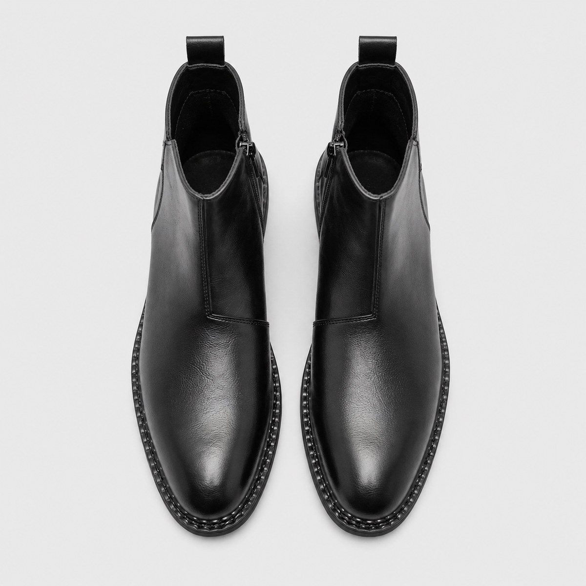Men's Genuine Leather Pointed Toe Ankle Boots Black Canvas