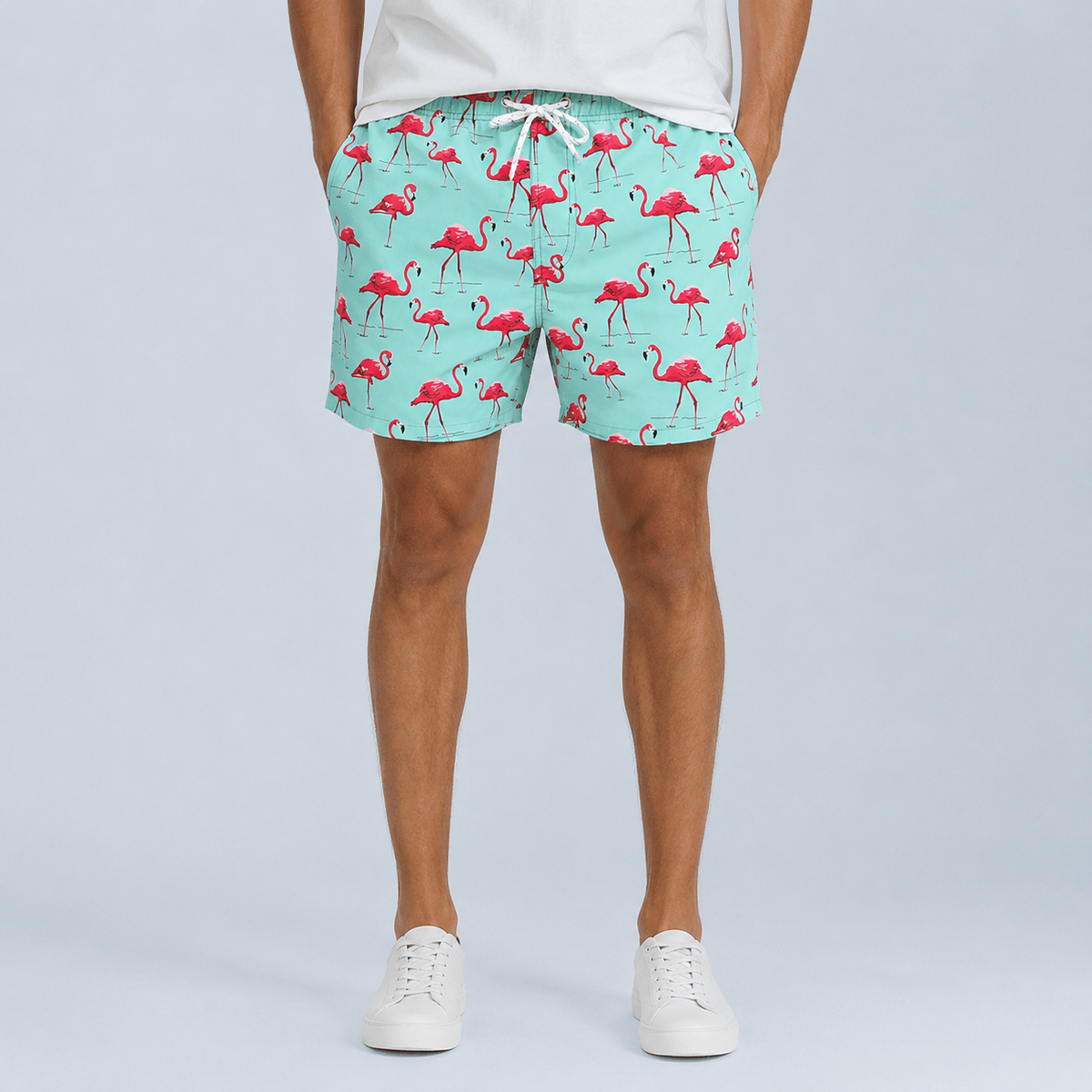 Men's Green Flamingo Quick-Dry Swim Shorts Black Canvas