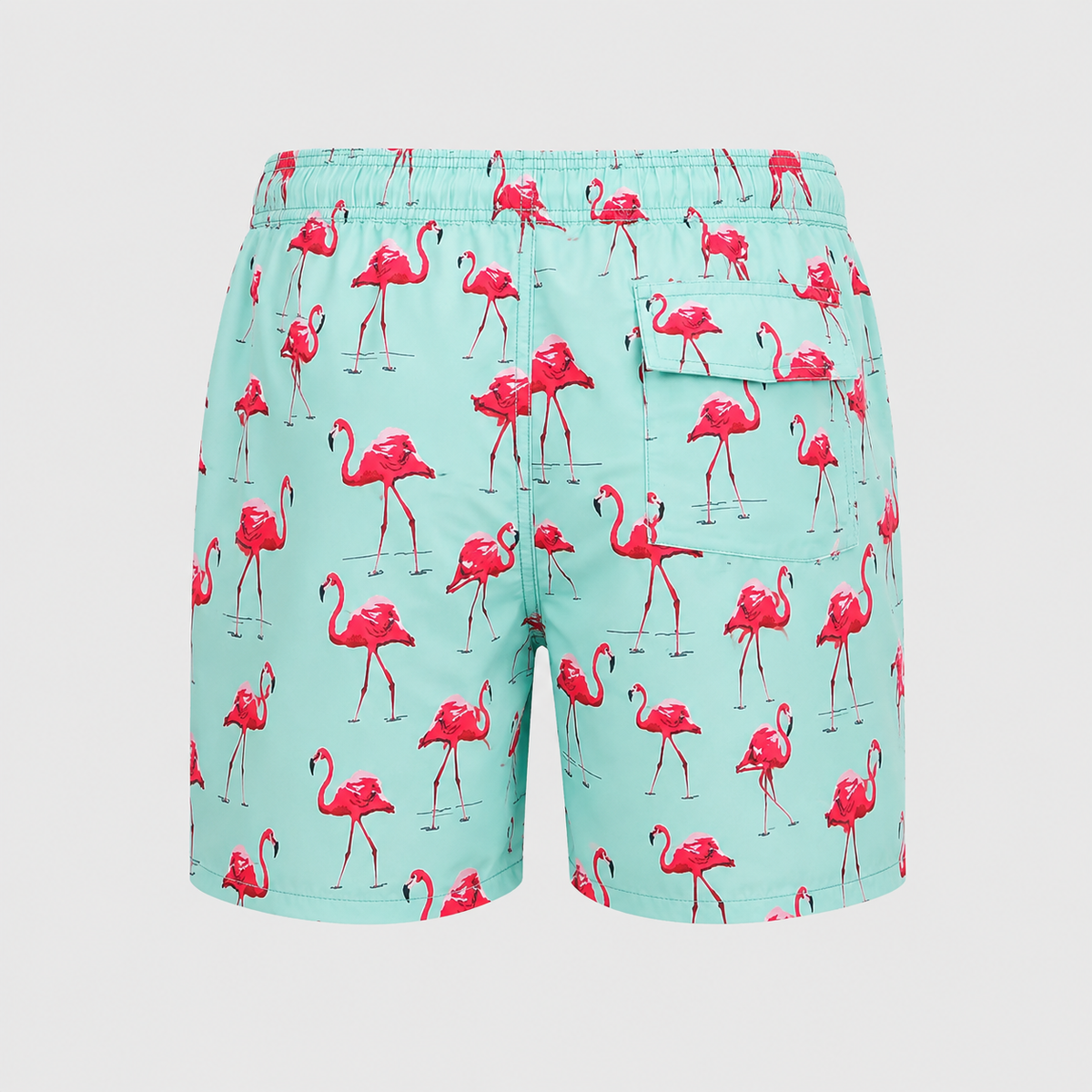 Men's Green Flamingo Quick-Dry Swim Shorts Black Canvas