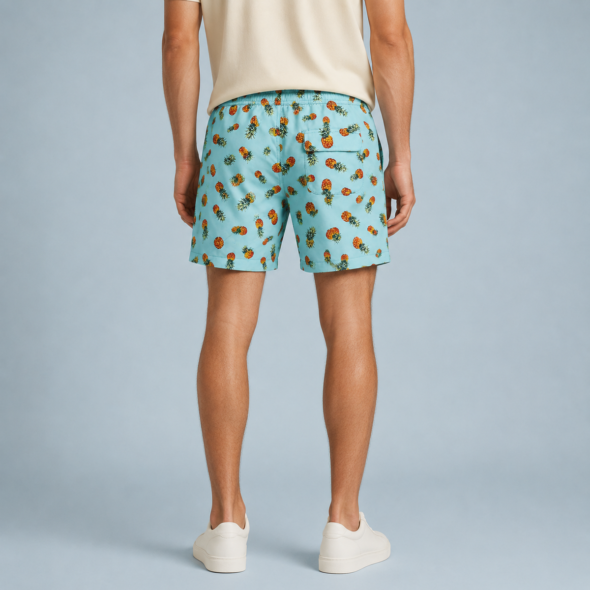 Men's Green Pineapple Quick-Dry Swim Shorts Black Canvas
