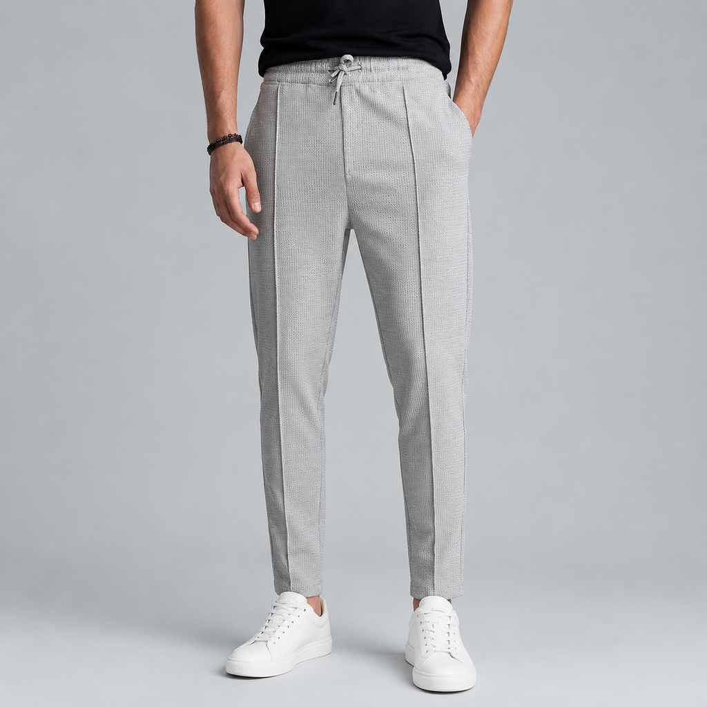 Men's Jute Knit Slim Fit Drawstring Trousers Black Canvas