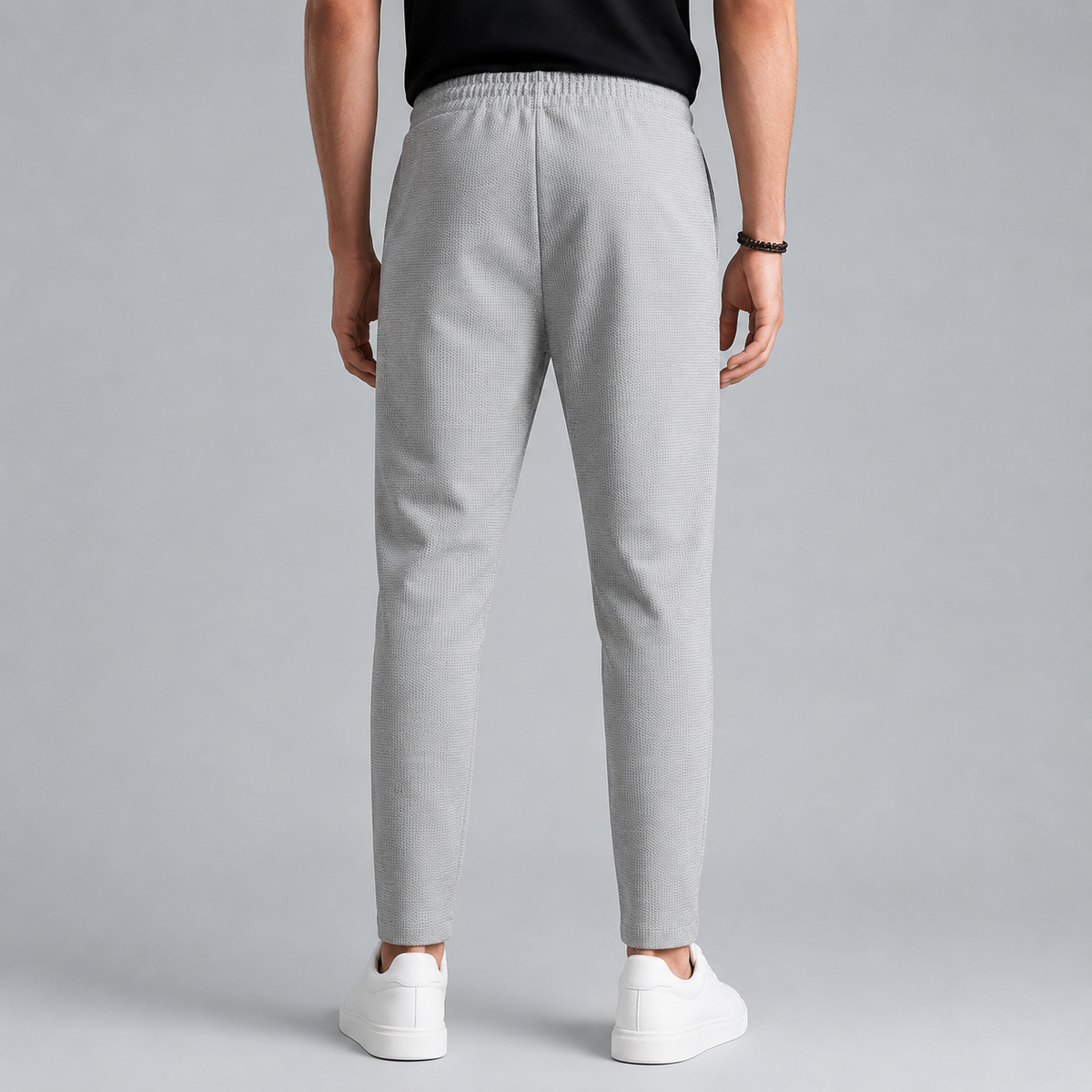 Men's Jute Knit Slim Fit Drawstring Trousers Black Canvas