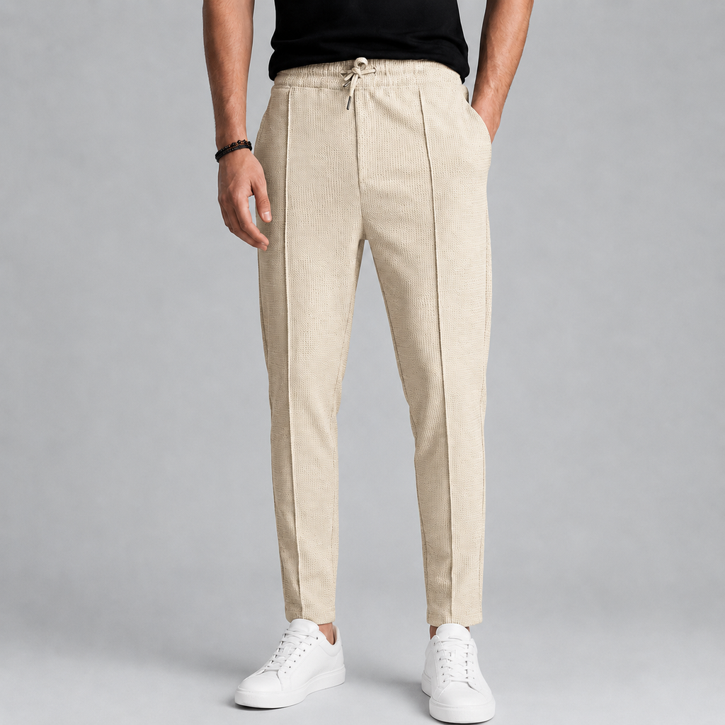 Men's Jute Knit Slim Fit Drawstring Trousers Black Canvas