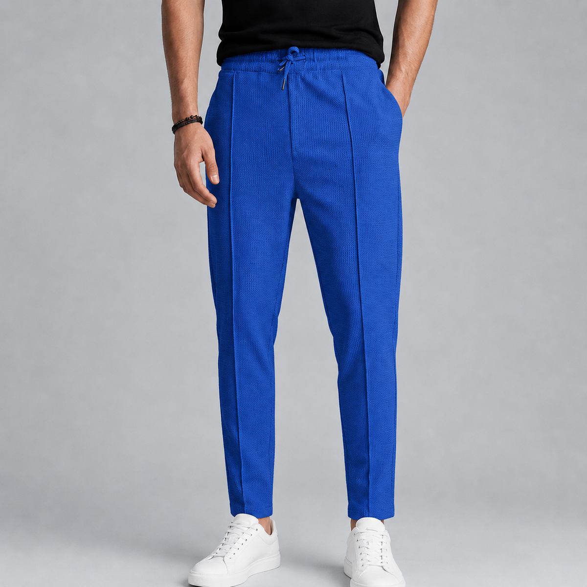 Men's Jute Knit Slim Fit Drawstring Trousers Black Canvas