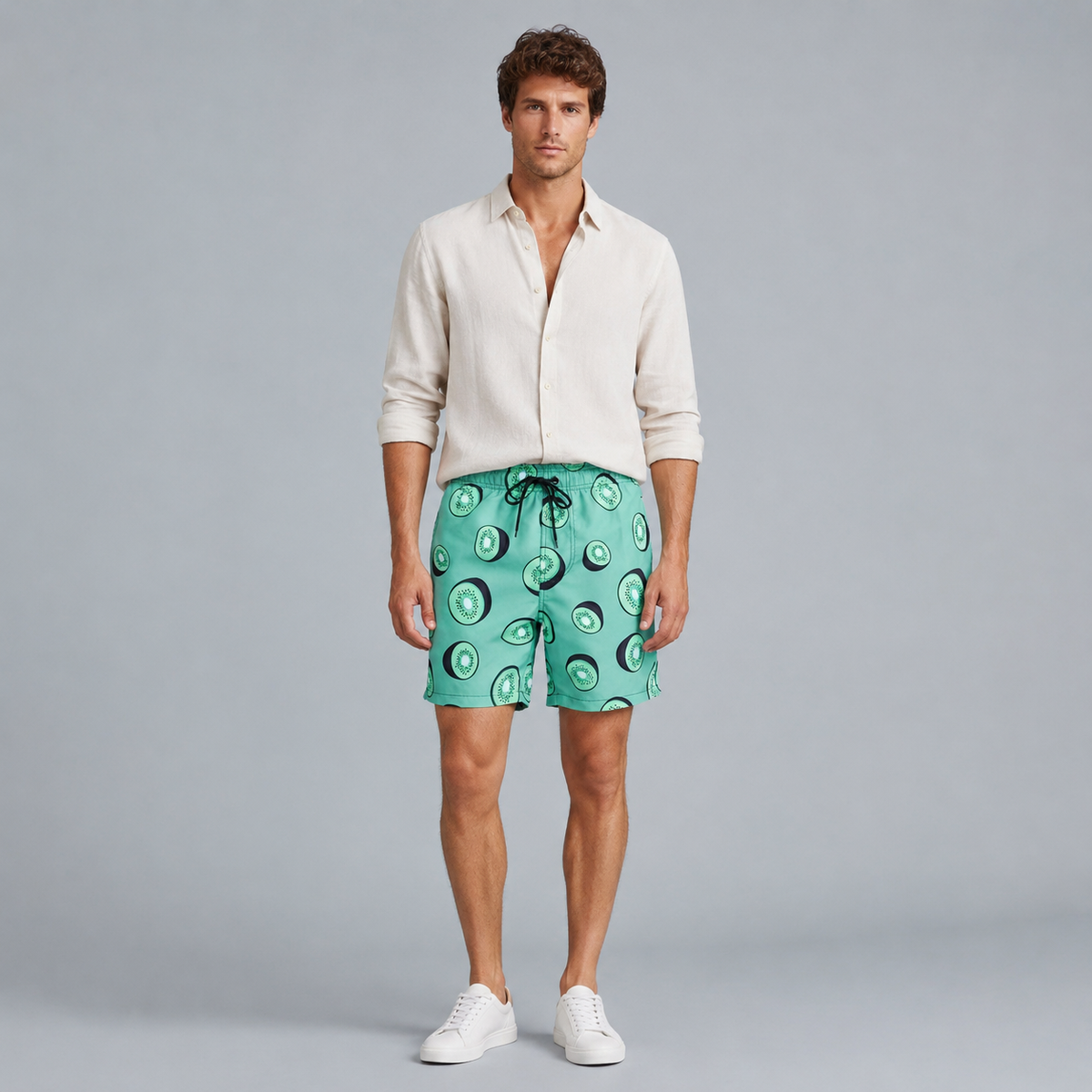 Men's Kiwi Fruits Quick-Dry Swim Shorts Black Canvas