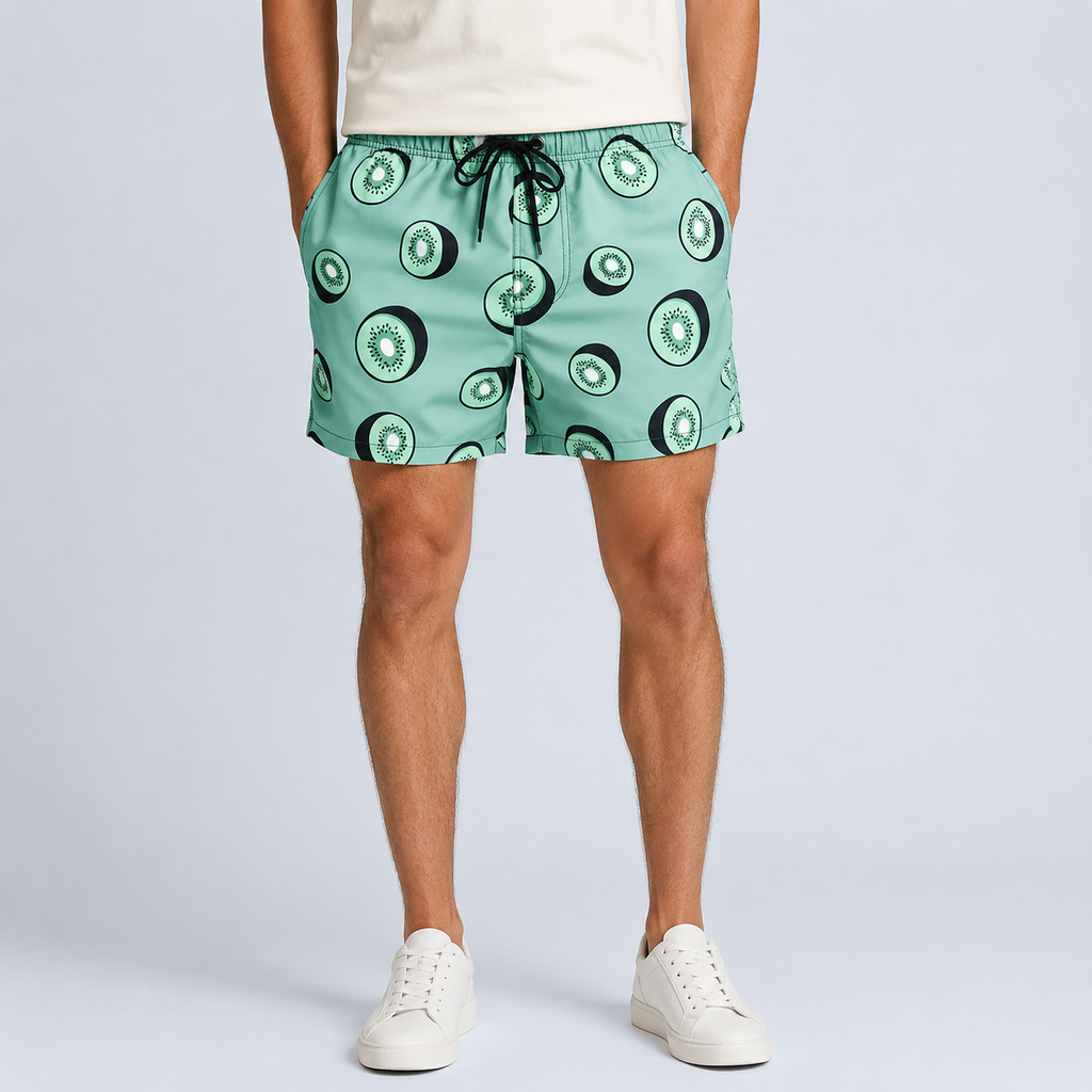 Men's Kiwi Fruits Quick-Dry Swim Shorts Black Canvas