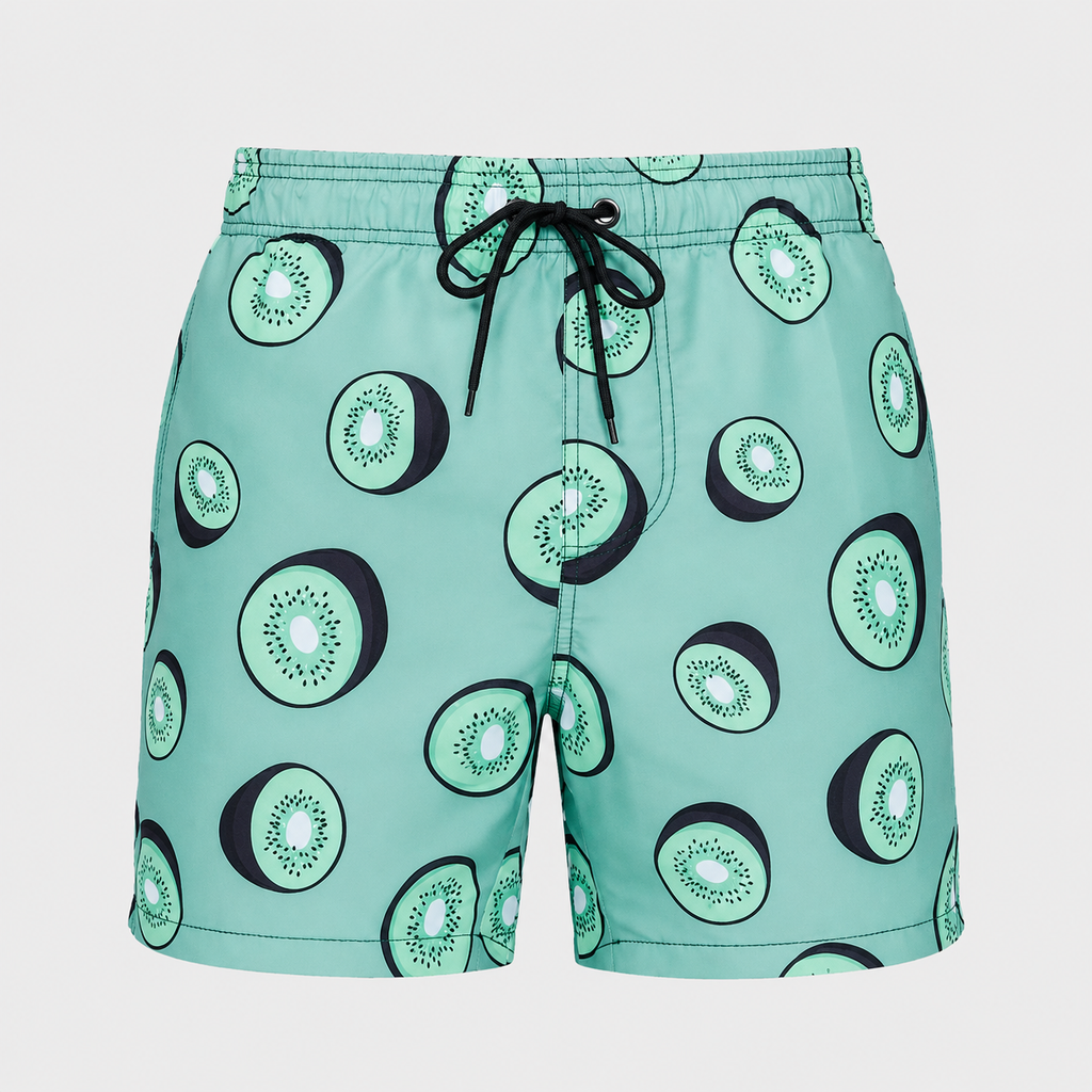 Men's Kiwi Fruits Quick-Dry Swim Shorts Black Canvas