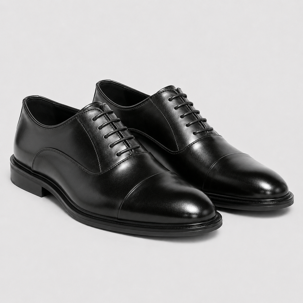 Men's Leather Cap-Toe Oxford Dress Shoes Black Canvas
