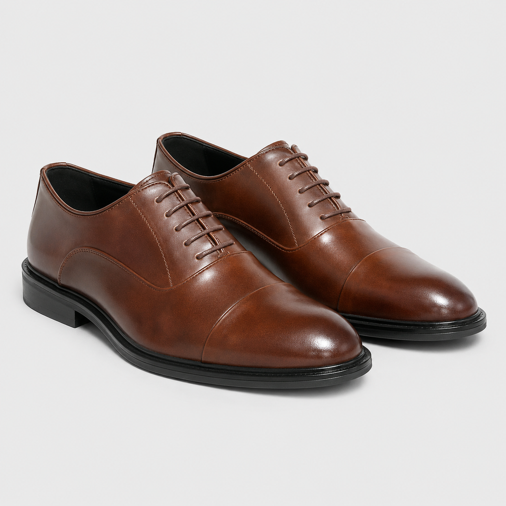 Men's Leather Cap-Toe Oxford Dress Shoes Black Canvas