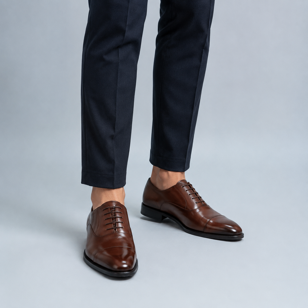 Men's Leather Cap-Toe Oxford Dress Shoes Black Canvas