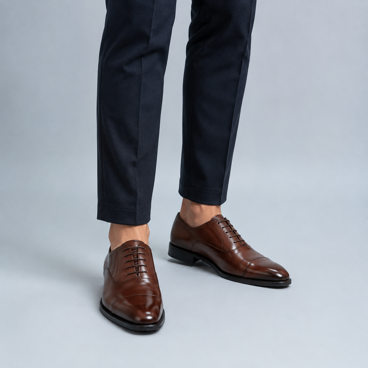 Men's Leather Cap-Toe Oxford Dress Shoes Black Canvas