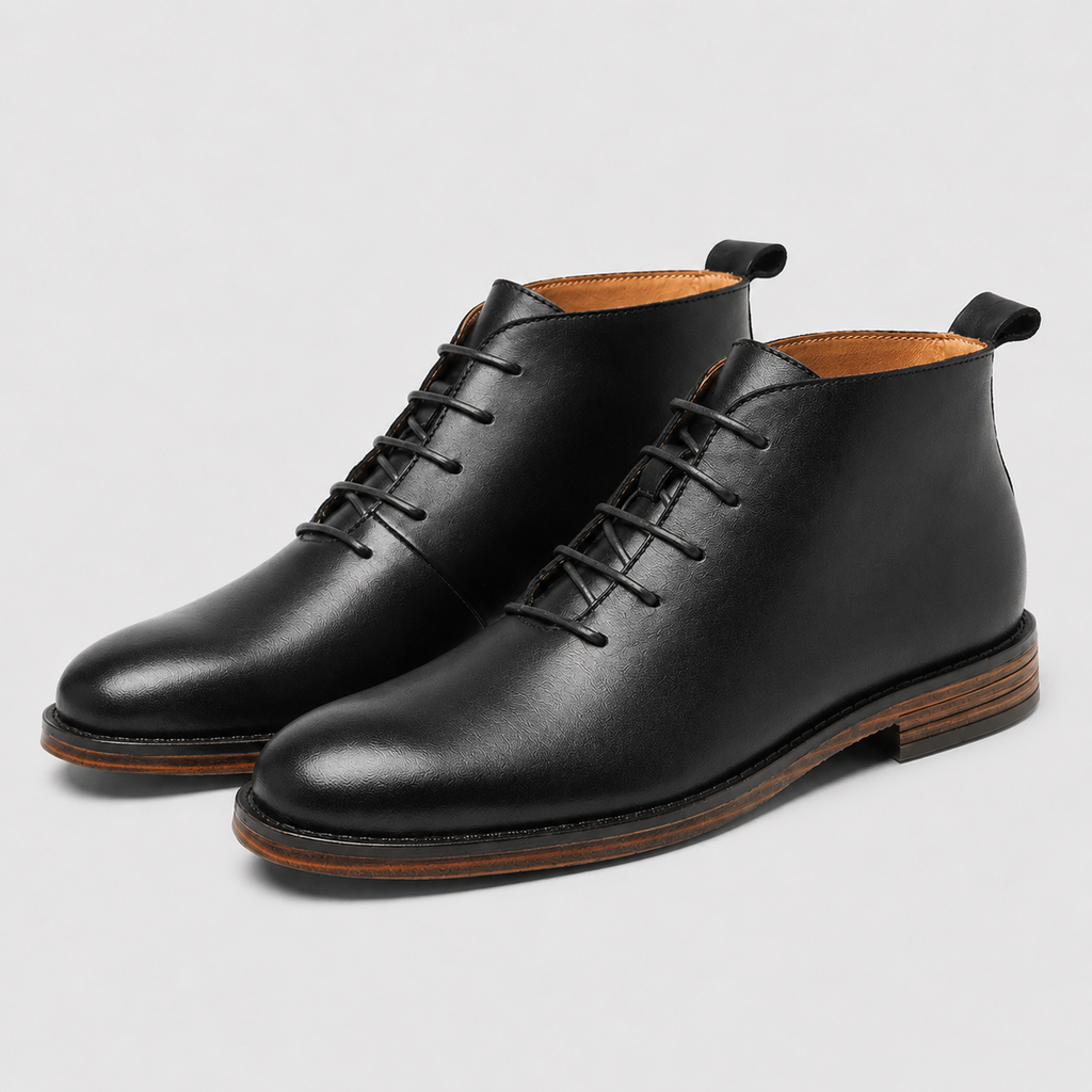 Men's Leather Lace-Up Ankle Boots Smart Fit Black Canvas