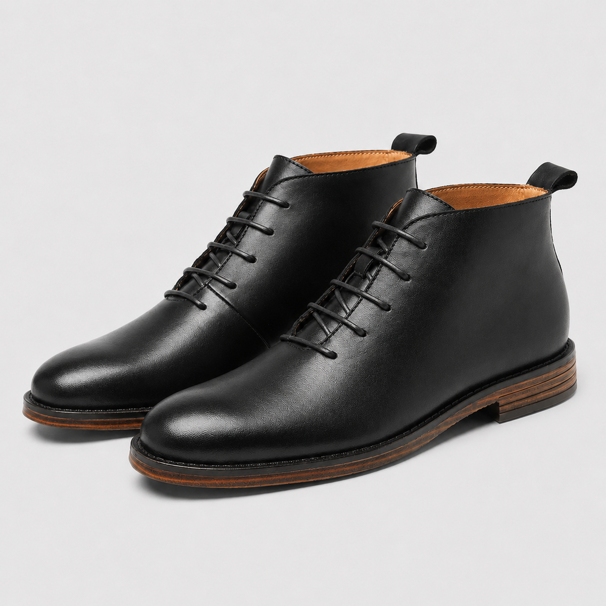 Men's Leather Lace-Up Ankle Boots Smart Fit Black Canvas