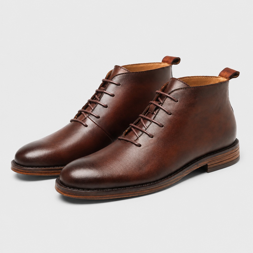 Men's Leather Lace-Up Ankle Boots Smart Fit Black Canvas