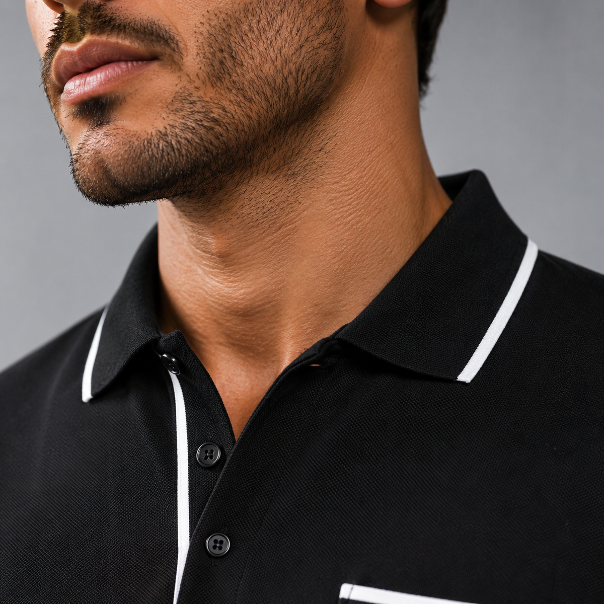 Men's Lightweight Loose Button-Down Polo Shirt Black Canvas