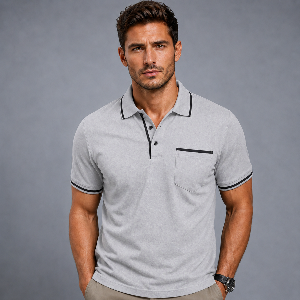 Men's Lightweight Loose Button-Down Polo Shirt Black Canvas