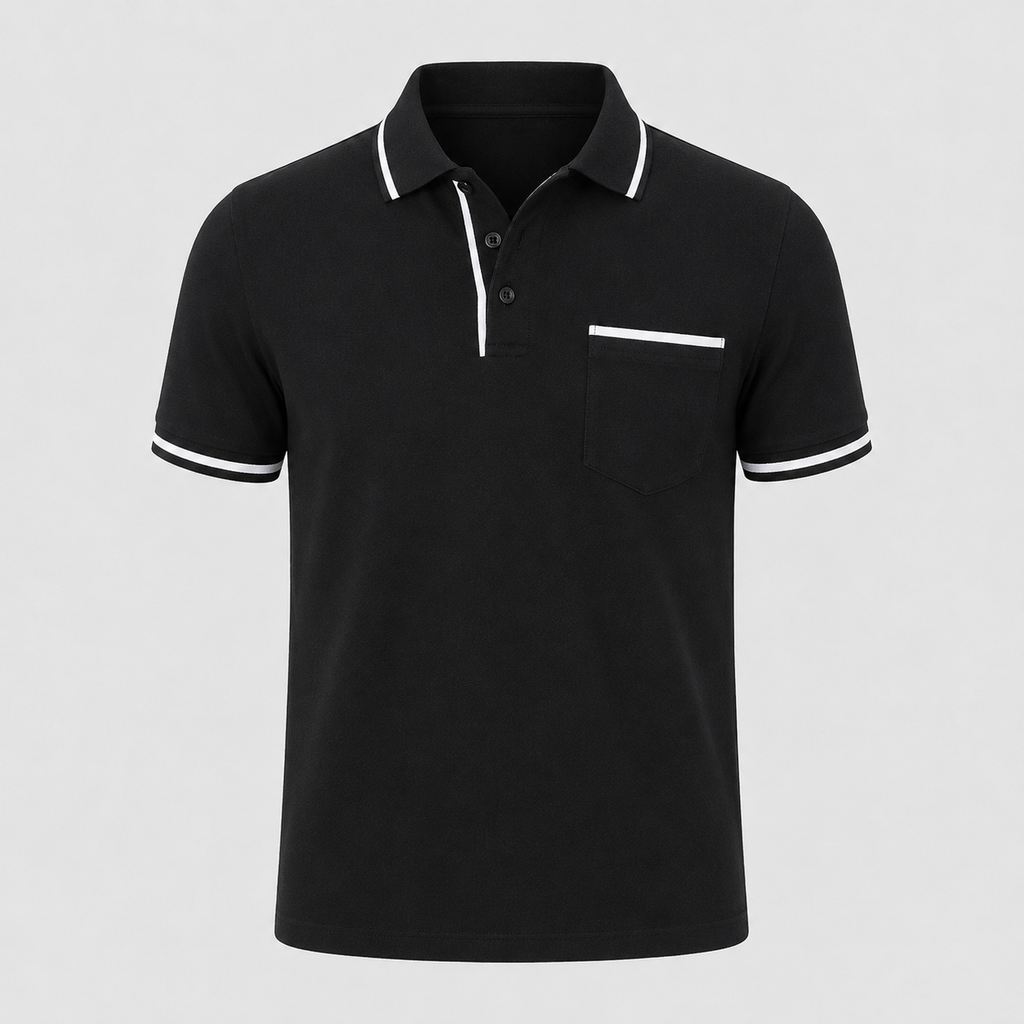 Men's Lightweight Loose Button-Down Polo Shirt Black Canvas