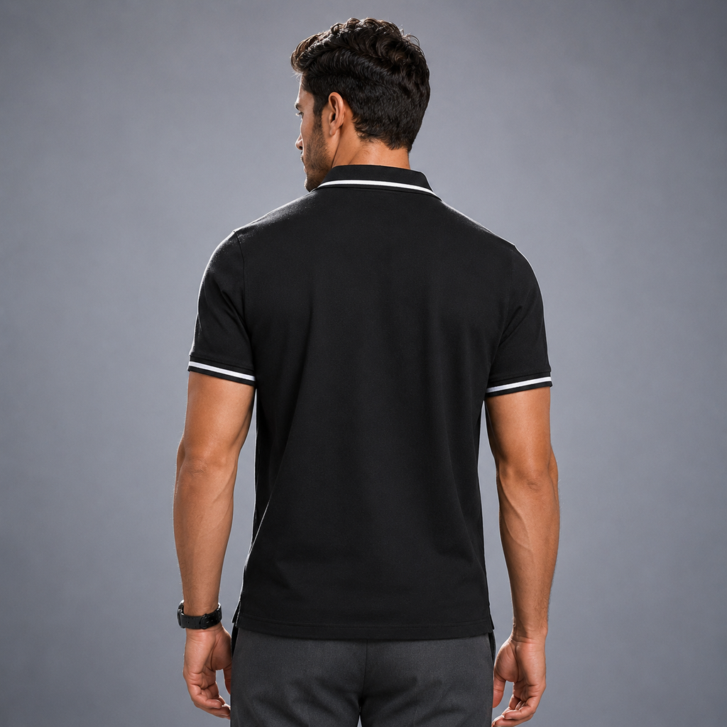 Men's Lightweight Loose Button-Down Polo Shirt Black Canvas