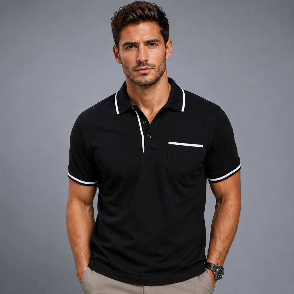 Men's Lightweight Loose Button-Down Polo Shirt Black Canvas