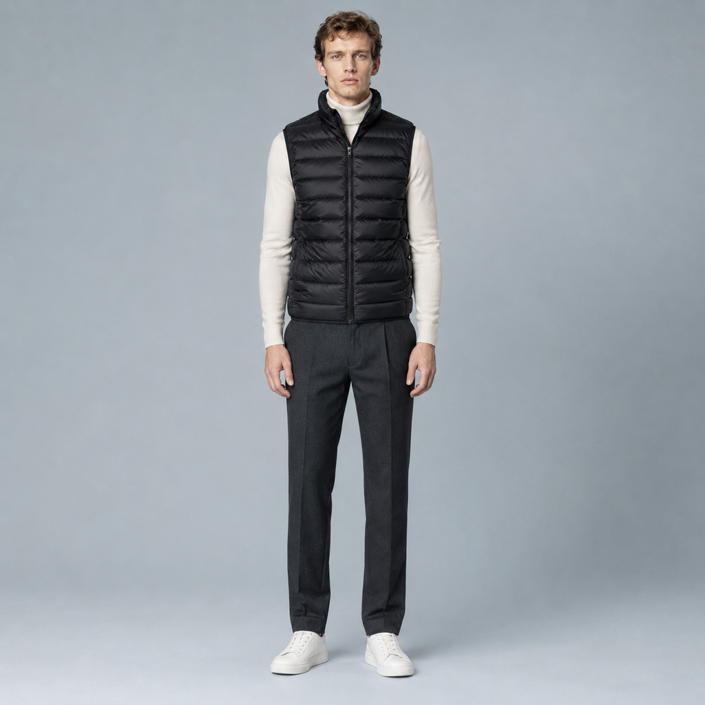 Men's Lightweight Sleeveless Zip Gilet Black Canvas