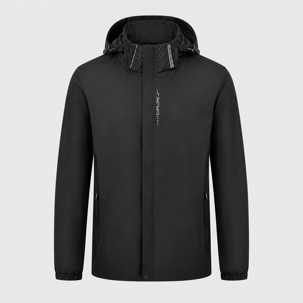 Men's Lightweight Waterproof Hooded Jacket Black Canvas