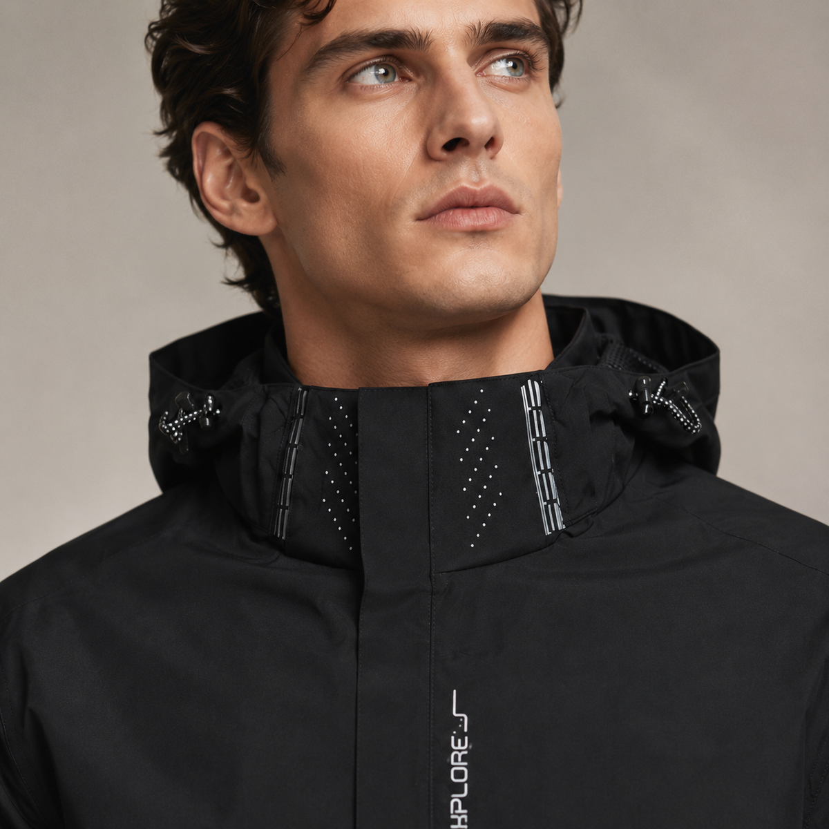 Men's Lightweight Waterproof Hooded Jacket Black Canvas