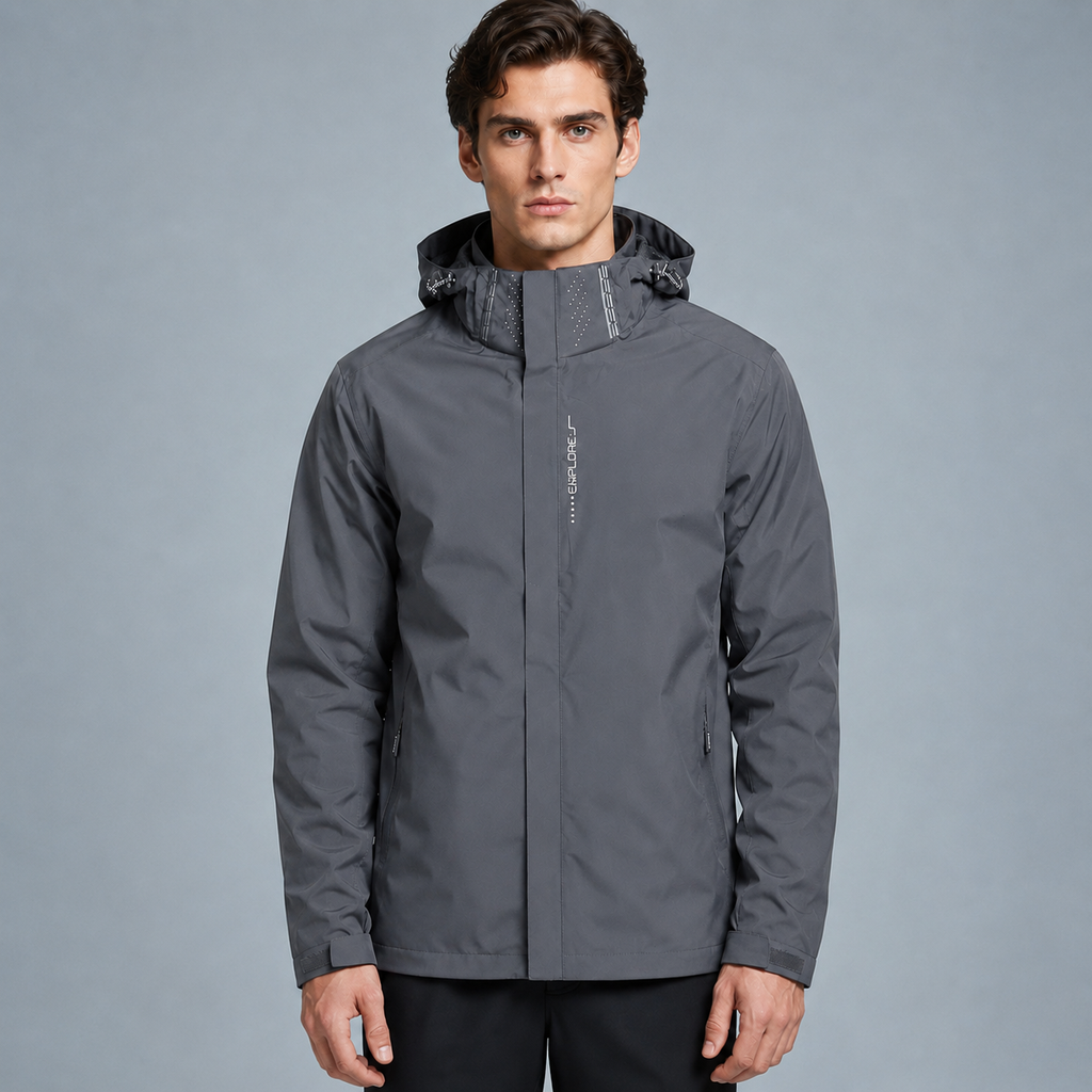 Men's Lightweight Waterproof Hooded Jacket Black Canvas