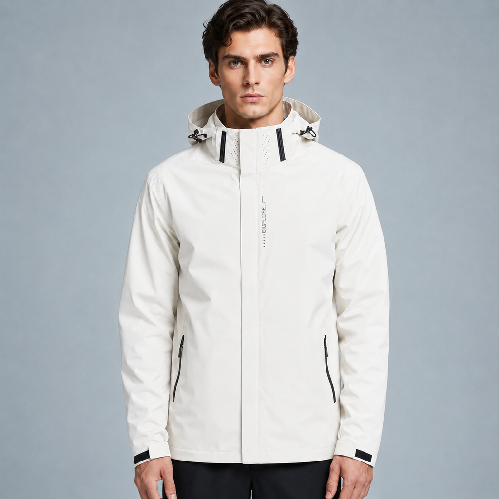 Men's Lightweight Waterproof Hooded Jacket Black Canvas