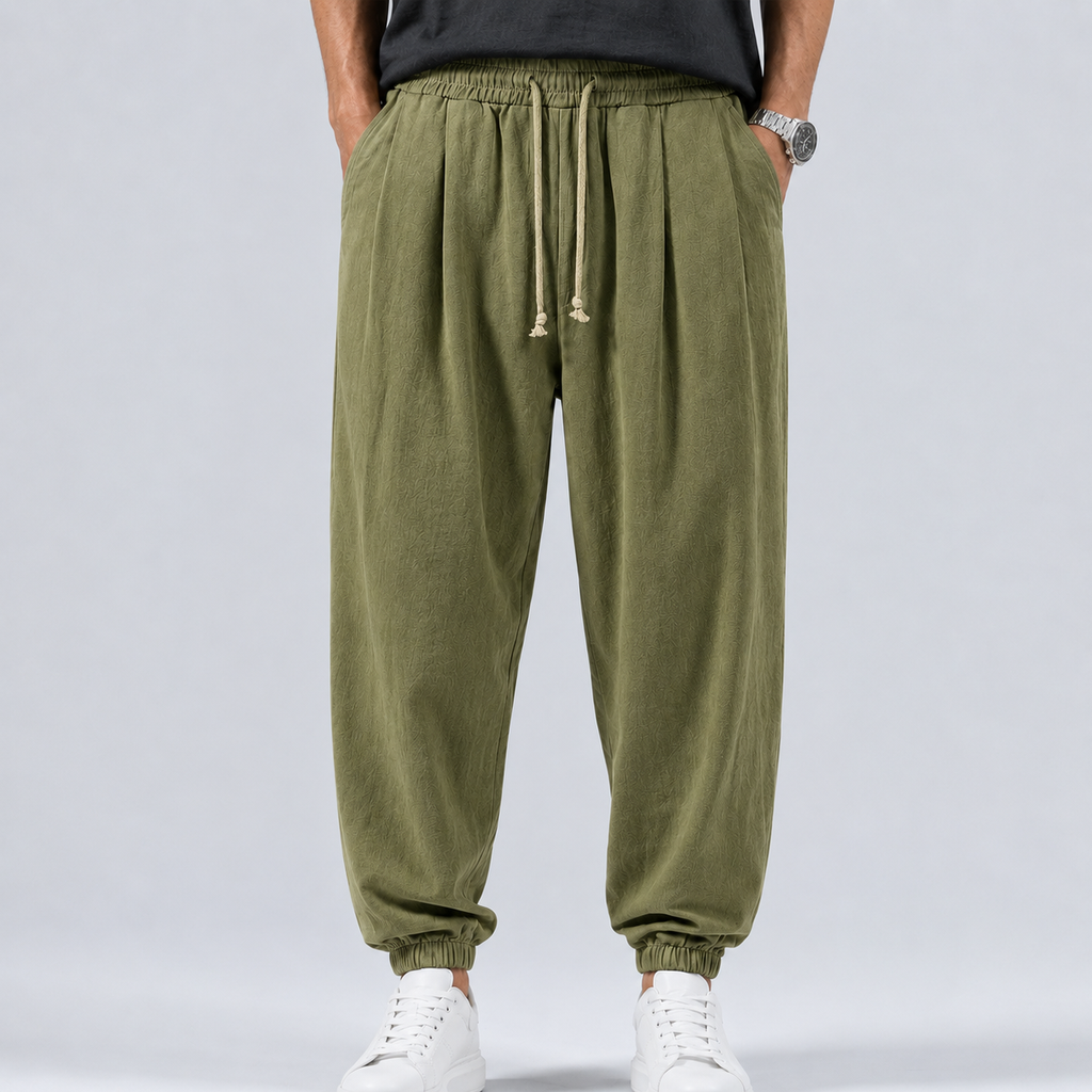 Men's Linen Cotton Drawstring Harem Trousers Black Canvas