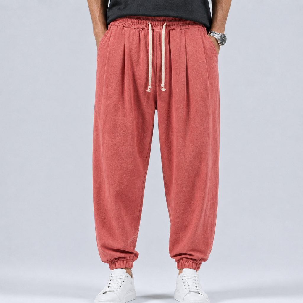 Men's Linen Cotton Drawstring Harem Trousers Black Canvas