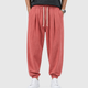 Men's Linen Cotton Drawstring Harem Trousers Black Canvas