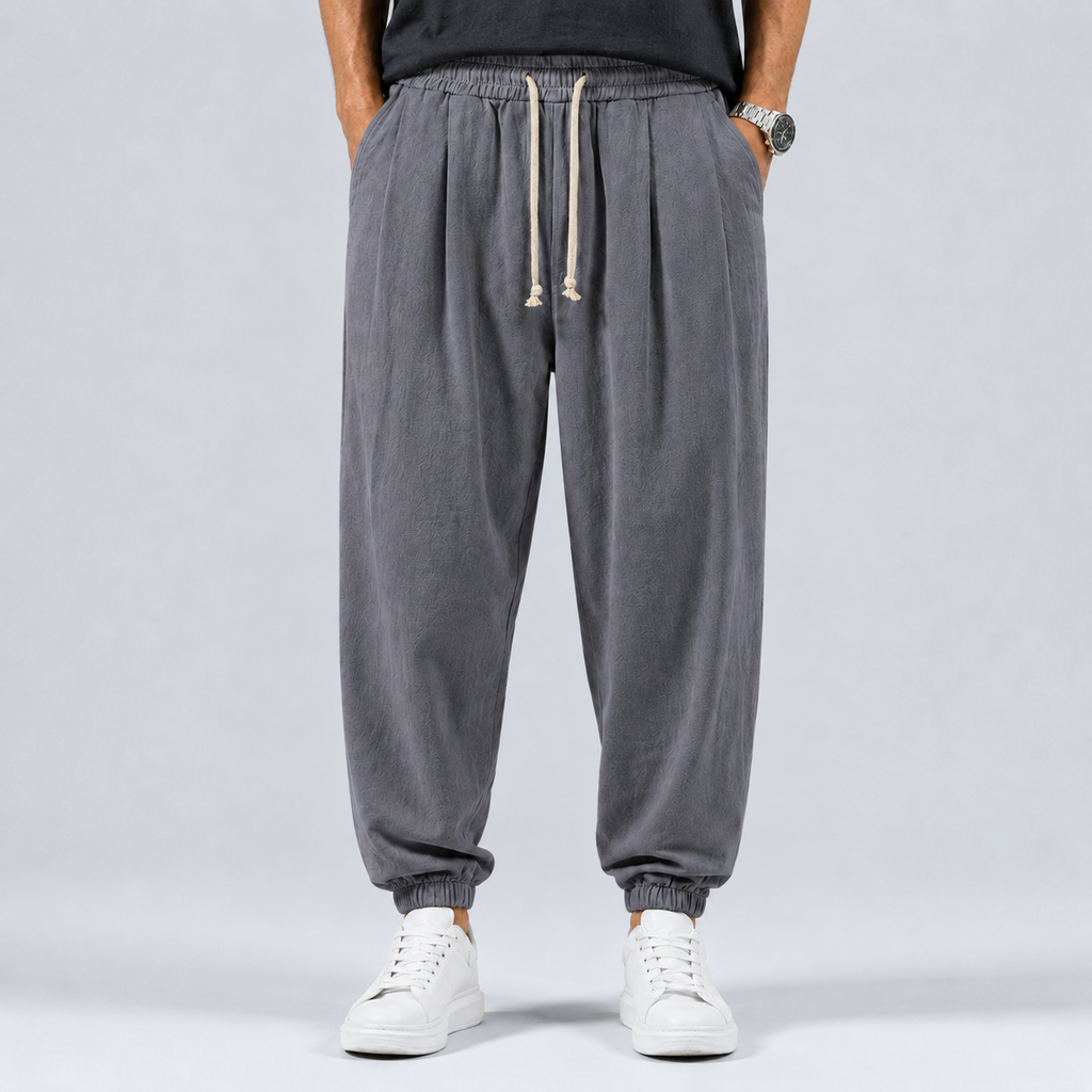 Men's Linen Cotton Drawstring Harem Trousers Black Canvas
